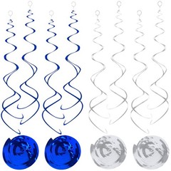 30 PCS Blue Silver Hanging Swirl Decorations Party Streamers Ceiling 24 Inch