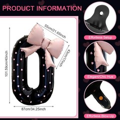 40 Inch Black Bow Numbers Balloon 0-9 Foil Mylar Large Number Balloon 2026 Gr…