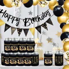 Premium 70th Birthday Party Can Coolers – 12 Neoprene Sleeves in Stylish Design