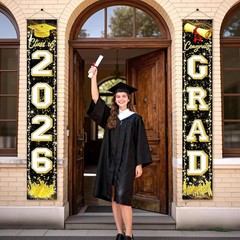 Fecedy Black Gold Graduation Decorations Class of 2026 Congrats GRAD Porch Sign