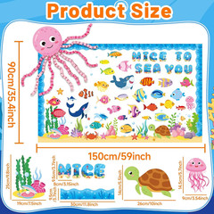 104 Pcs Ocean Theme Bulletin Board Decorations, DIY Sea Animals Octopus Fish Pap