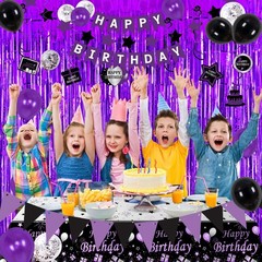 Purple and Black Party Decorations for Women Girls, Purple Birthday Decoratio…
