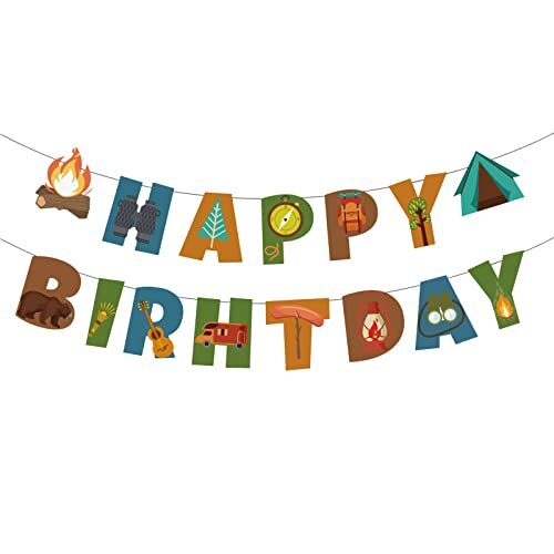 Camping Happy Birthday Banner, Camping Theme Happy Birthday Banner for Outdoor