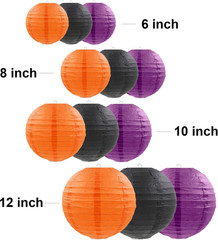 12 Pcs Paper Lanterns Halloween Party Decorations Orange Black Purple Halloween