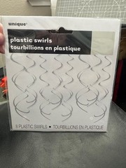 Unique 8 CT Silver Plastic Swirl Party Decorations New!!!