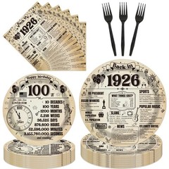 100th Birthday Party Decorations – 96 Pcs Vintage 1926 Tableware Set for 24 Gues