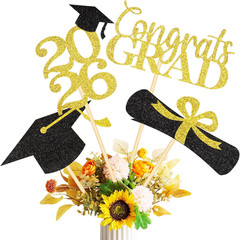 16 Pcs Black Gold Graduation Centerpiece Sticks, Double-Sided Graduation Decorat