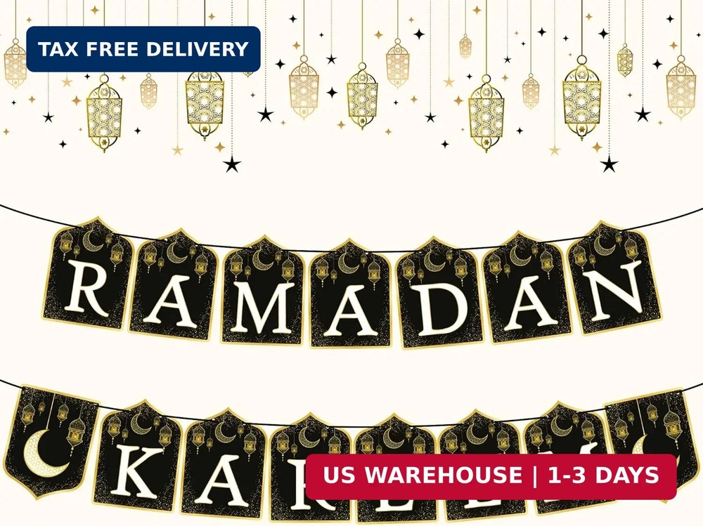 KatchOn, Ramadan Kareem Banner – 10 Feet, Black and Gold, Cardstock, Rectangular