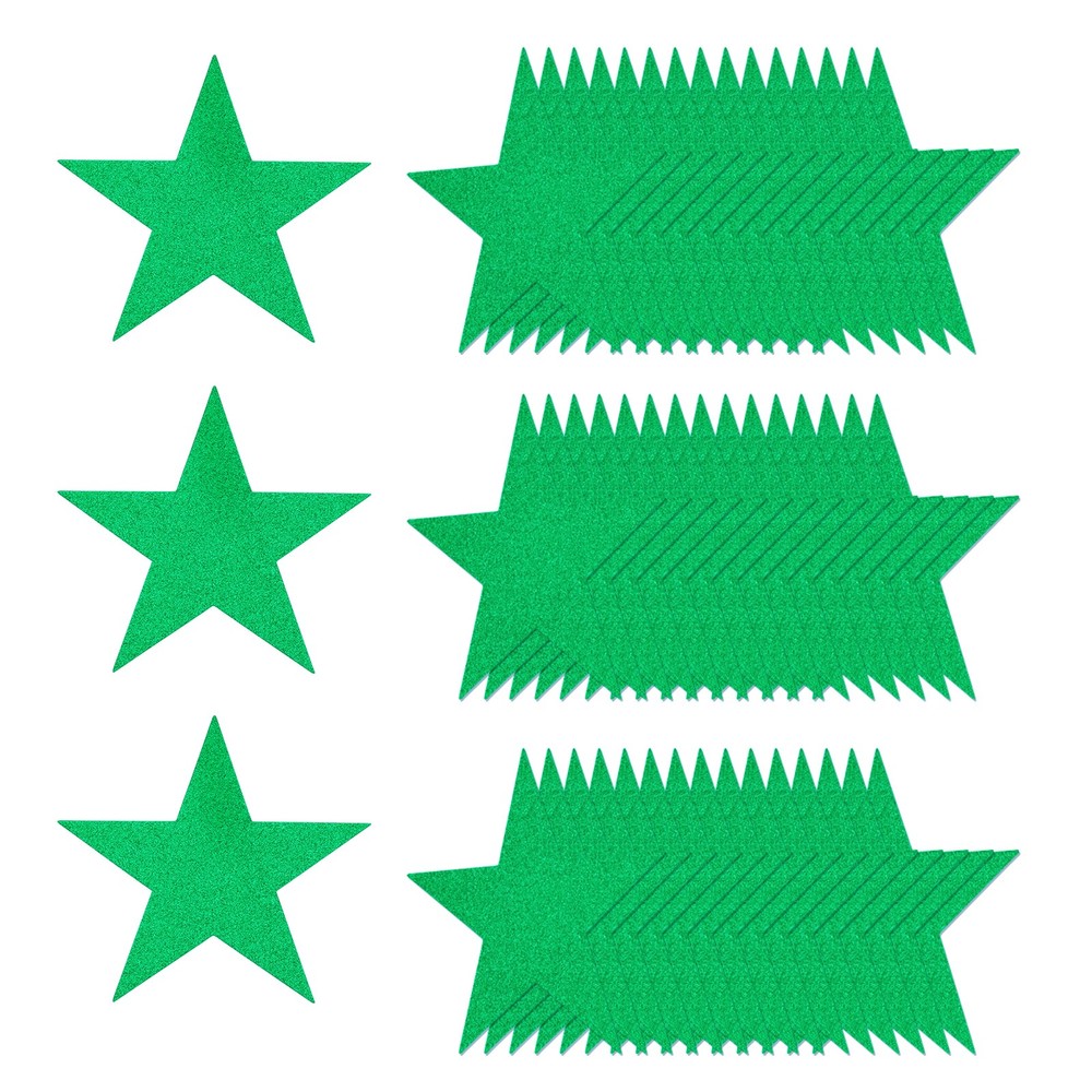 50 Pcs Glitter Star Cutouts, 5 Inch Star Shape Glitter Paper, Green