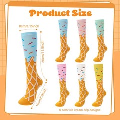 6 Pairs Baseball Ice Cream Drip Socks for Kids Pastel Ice Cream Knee High Soc