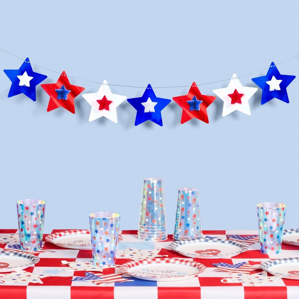 , Red, White + Blue Star Banner | 5.5 Ft. | 4th of July Garland, USA Decorati…