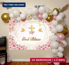 God Bless Backdrop for Girls First Holy Communion Baptism Backdrop Pink Flower G