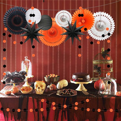 Orange White Black Halloween Decorations, Hanging Tissue Paper Fans Circle Garla