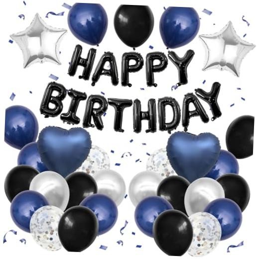 and Black Birthday Decorations for Men,Blue Black White Balloons Navy Blue