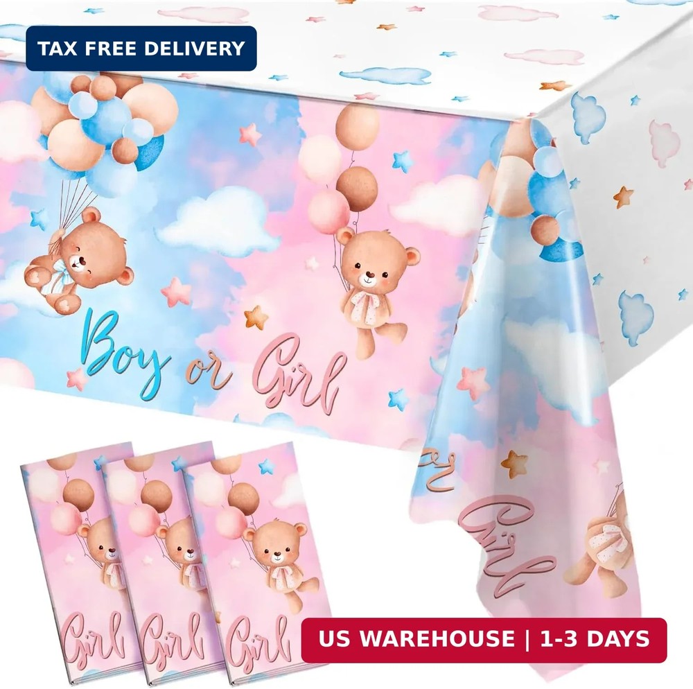 Patimate Gender Reveal Decorations Disposable Tablecloths – 3 Pcs Pink and Blue