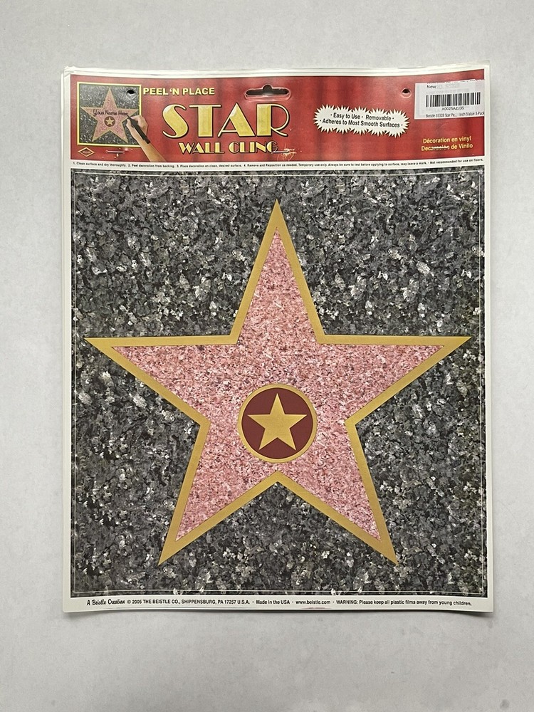 3 Pack, 12” x 15” Hollywood Star Peel ‘N Place Wall Cling/Party Accessory/Birthd