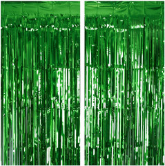 2 Pack 3.2Ft X 8.2Ft Red Foil Fringe Curtain, Glitter Metallic Tinsel Foil Fring