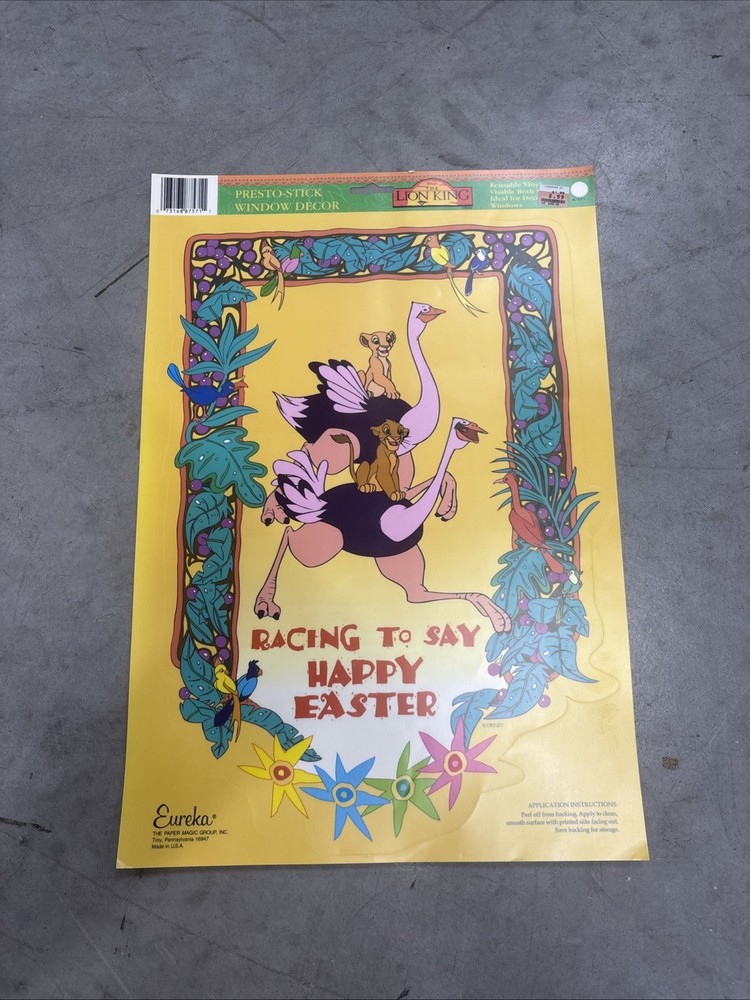 Eureka Window Cling Disney Lion King Racing to a Happy Easter Vintage