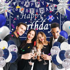Navy Blue Birthday Decorations for Men Boys Women Girls, 80 PCS Blue and Silv…