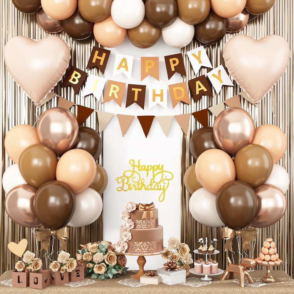 Brown Birthday Decorations,Happy Birthday Banner Beige Cream Neutral Boho Bal…