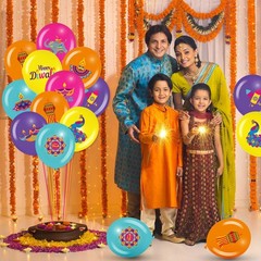 50 Pcs Diwali Decorations – 12 Inch Happy Diwali Balloons, Latex Elephant & P…