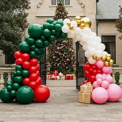Christmas Balloon Arch Kit – 143pcs Double Green, Red, Green, White, Pink & G…