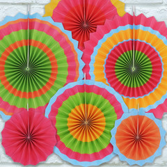 24 Colorful Hanging Paper Fan round Wheel Disc for Fiesta Party Supplies Decorat