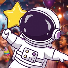 Astronaut with Rocket Cartoon Cardboard Cutout Over Moon Standee 173cm x 94cm