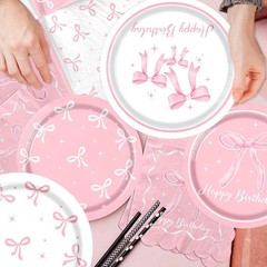 Pink Bow Birthday Party Supplies Set for 24 Guests Coquette Tableware Decor