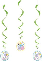 Easter Hanging Swirl Decorations Bunny Chick Egg – Pastel Party Decor Set of 3