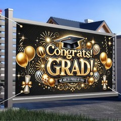 Class of 2025 Graduation Decorations Banner Party Hanging Banner Gold and Bla…