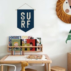 Coastal Beach Surf Room Decor Nautical Linen Canvas Banner, Navy Blue Surf Oc…