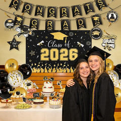 Black and Gold Graduation Decorations 2026 Kit 34 Pcs Party Supplies Class of 20