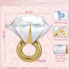 4pcs Diamond Engagement Ring Mylar Balloons, Marriage Engagement and Wedding Bri