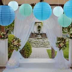 Blue Paper Lanterns 12 Pcs Assorted size of 6″ 8″ 10″ 12″ Chinese Round Paper Ha