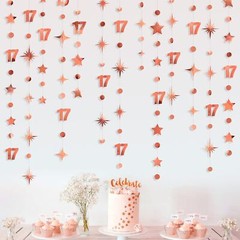 Rose Gold 17th Birthday Decorations Number 17 Circle Dot Star Garland Streame…