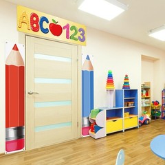 4 Pcs Kindergarten Preschool Back to School Decoration Large Abc 123 Backdrop…