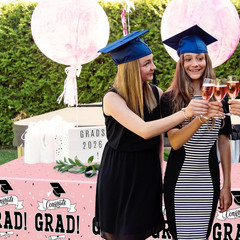 2 PCS Graduation Tablecloth, 108″ X 54″ Pink Graduation Decorations 2026, Dispos
