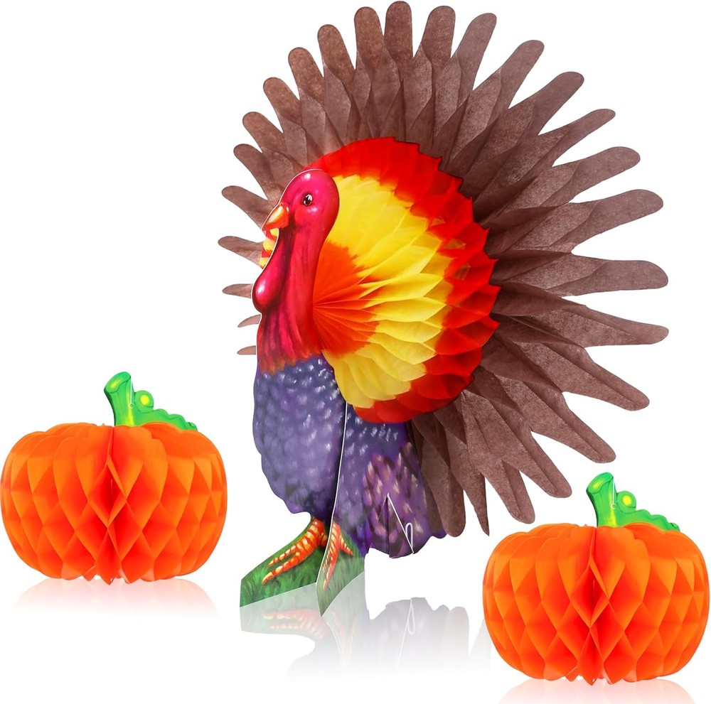 KatchOn, Paper Pumpkins and Turkey Centerpiece – Pack of 3 | Orange