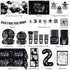 Skeleton-Themed 2nd Birthday Party Decorations for 25 Guests – 292PCS Set with B