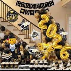 Graduation Party Decorations 2026 Graduation Balloons – 13Pcs Black Gold Graduat