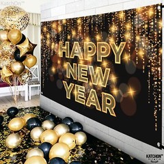 Extra Large ‘Happy New Year’ Banner 72×44 Inch for NYE 2025 Decorations