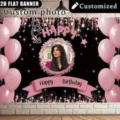 1pc 2D Personalized Custom Name Age Number Birthday Banner Indoor Outdoor Party♪