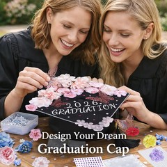Graduation Cap Decorations Kit, 18PCS Artificial Silk Flowers with 3D Gold Butte