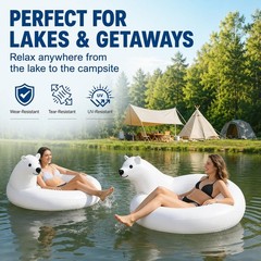 Inflatable Polar Bear Pool Float, Giant 59in Adult Size Inflatable Animal, Dr…
