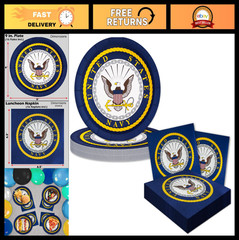 U.S. Navy Party Supplies for 16 Guests – Dinner Plates & Napkins with Crest
