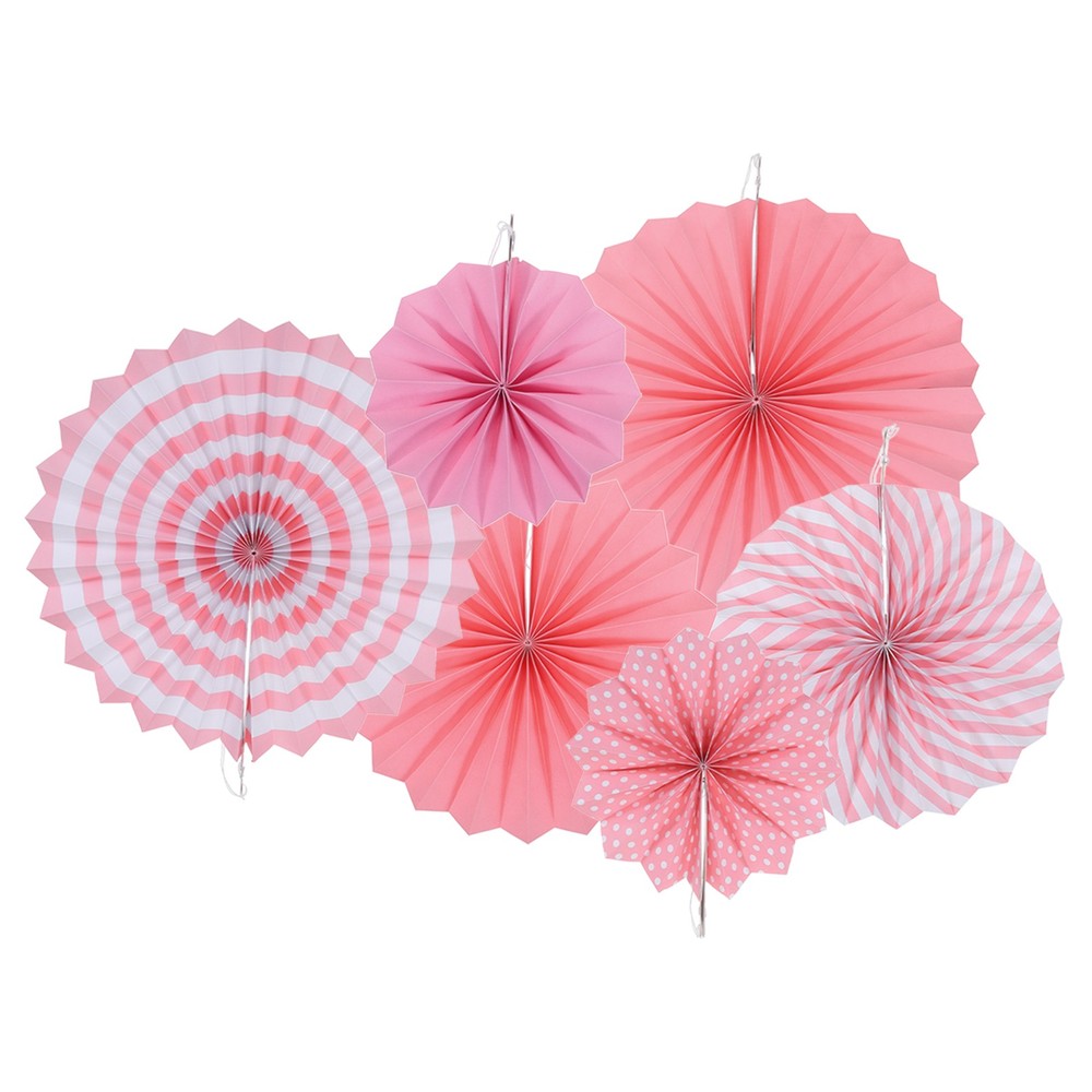Hanging Paper Fans Set Paper Decorations for Party Birthday Pink（6pcs)