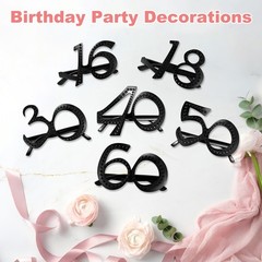 6-Pack Birthday Glasses with Rhinestones, 16th Photo Booth Props [Black]