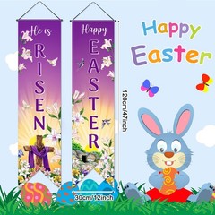 Outus Happy Easter Door Banner He Is Risen Porch Sign 47 x 12 inches, Purple