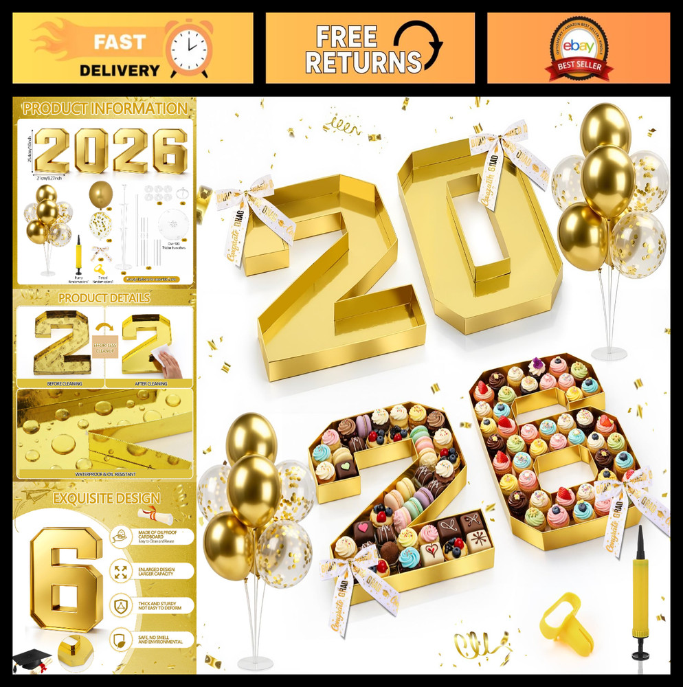 2026 Graduation Decorations Set – Cardboard Letters, Balloons, Bows & Fillable T